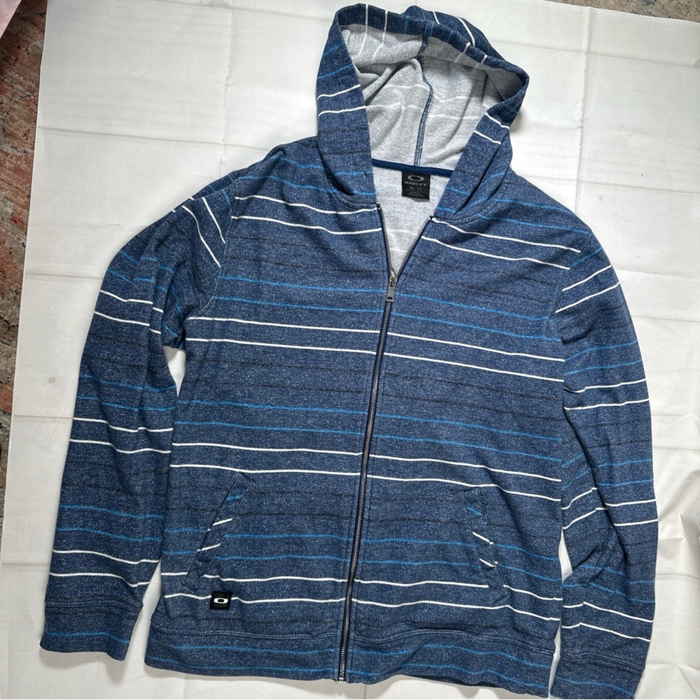 Oakley Mens Sz XL Blue Striped Cotton Blend Zip Up Skater Infusion Hoodie Jacket